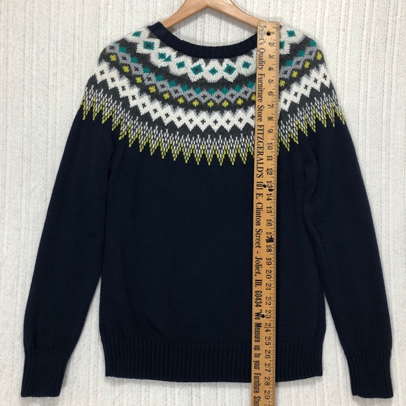Old Navy Womens Navy Blue Fair Isle Yoke Crewneck Sweater Size L Cotton Blend - Picture 7 of 8